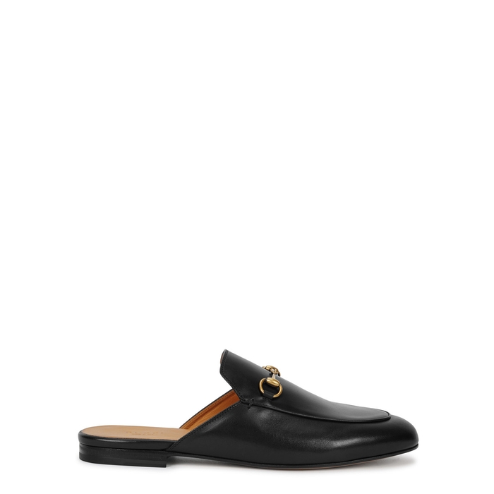 GUCCI PRINCETOWN BLACK LEATHER BACKLESS LOAFERS,2350040