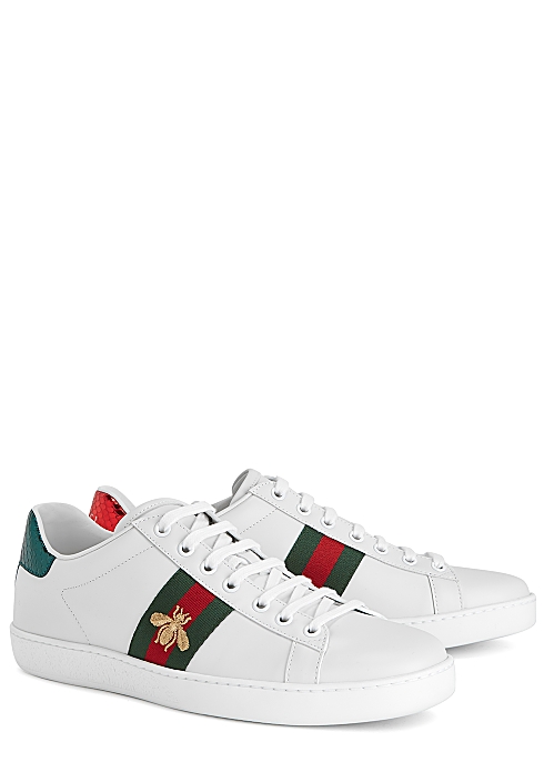rør Træ Seks Gucci Ace embroidered white leather sneakers - Harvey Nichols