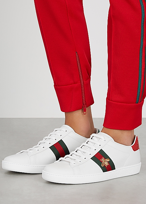 Gucci embroidered white leather sneakers - Harvey Nichols