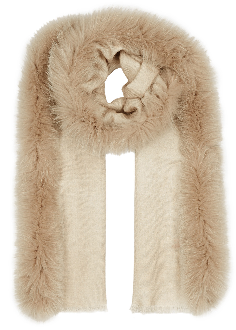 AMA Pure Sand fur-trimmed wool scarf - Harvey Nichols
