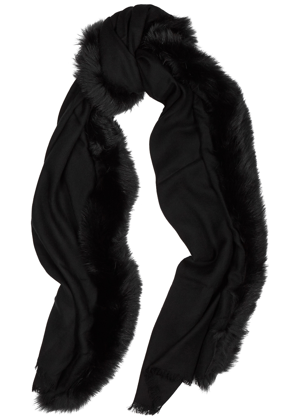 AMA Pure Black fur-trimmed wool scarf - Harvey Nichols