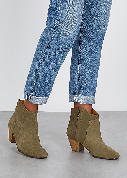 Isabel Marant Dicker 65 Olive Suede Ankle Boots Harvey Nichols