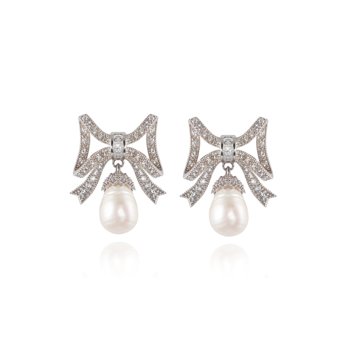 APPLES & FIGS SILVER TONE MARQUISE PEARL EARRINGS,2518181