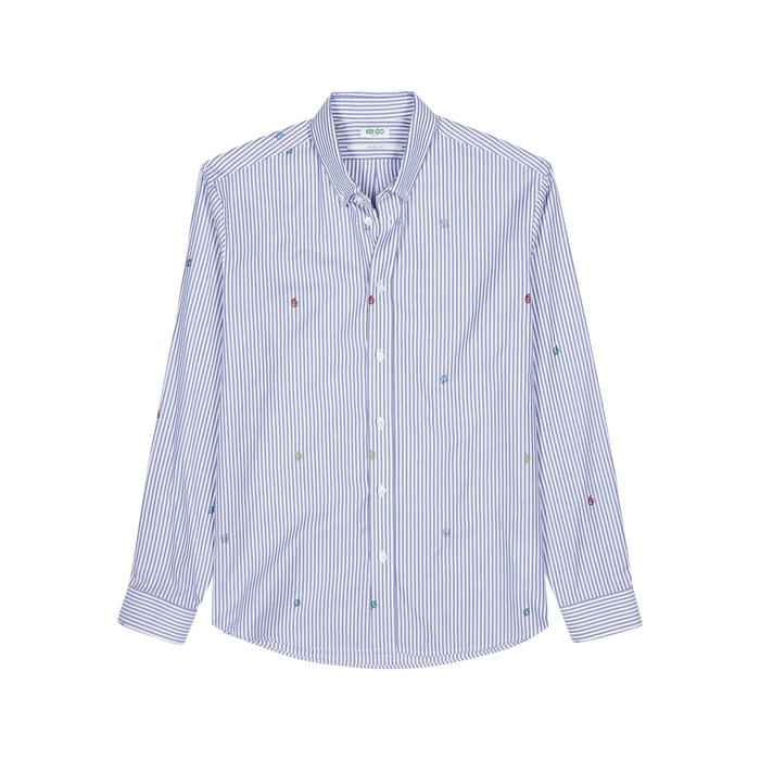 KENZO STRIPED EMBROIDERED COTTON SHIRT