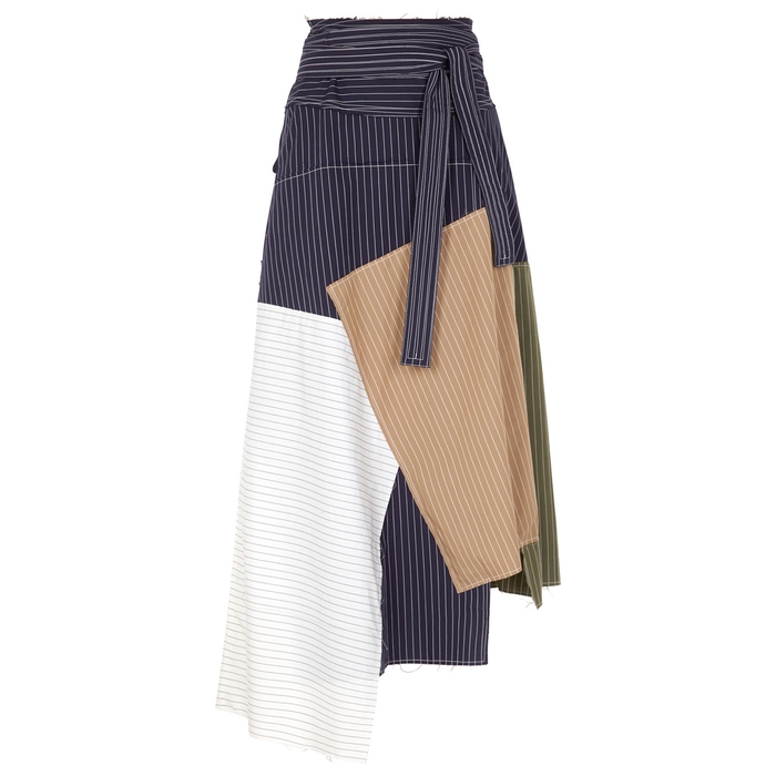 JW ANDERSON PINSTRIPED PATCHWORK COTTON SKIRT