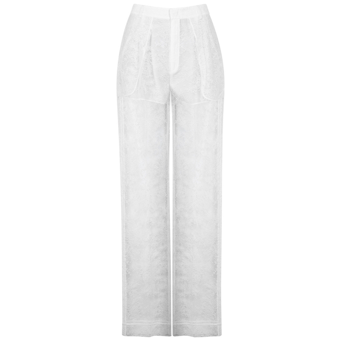 GIVENCHY WHITE WIDE-LEG LACE TROUSERS