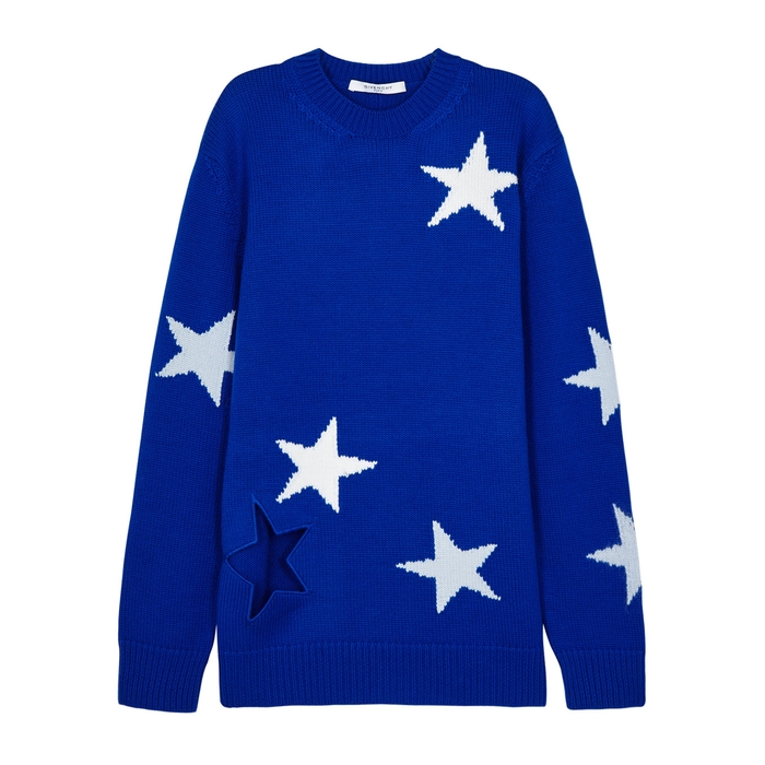 GIVENCHY BLUE CHUNKY-KNIT WOOL JUMPER