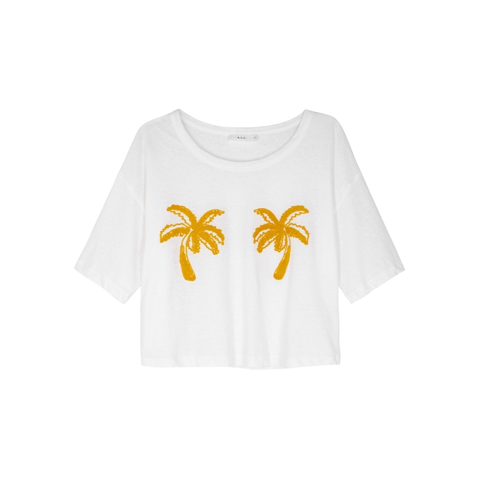 A.L.C WHITE PALM TREE-EMBROIDERED T-SHIRT