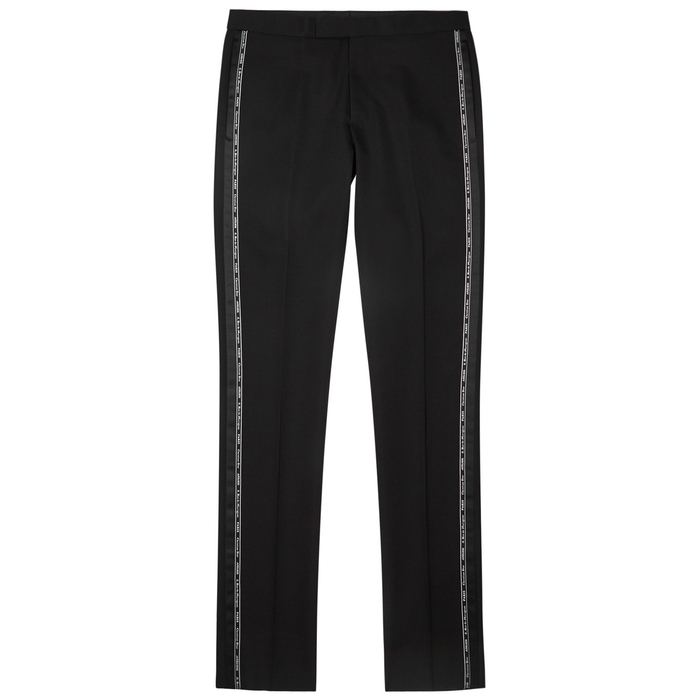 DIOR BLACK SATIN-TRIMMED WOOL TROUSERS