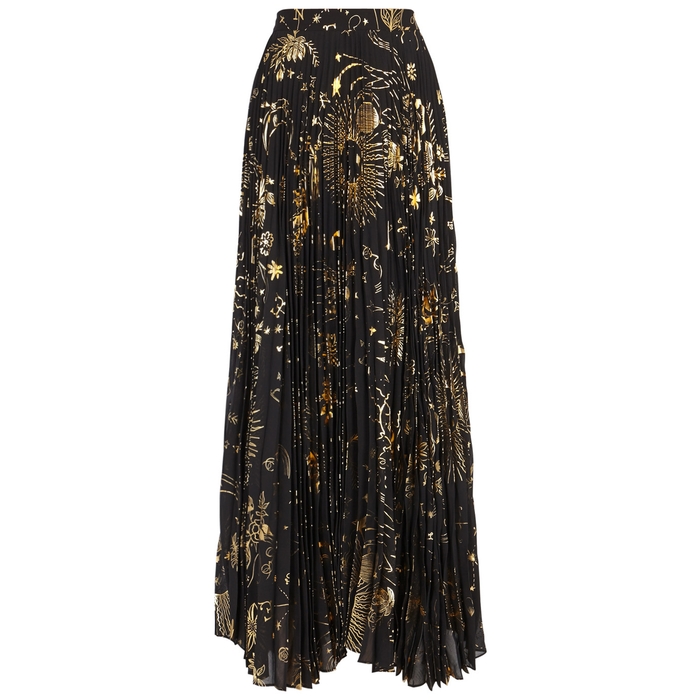 ALICE AND OLIVIA SHANNON FOIL-PRINT PLEATED MAXI SKIRT