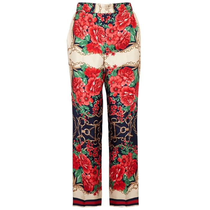 GUCCI CROPPED PRINTED WIDE-LEG TROUSERS