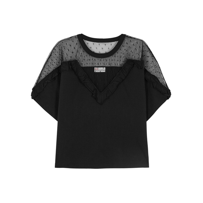 RED VALENTINO BLACK POINT D'ESPRIT AND COTTON TOP