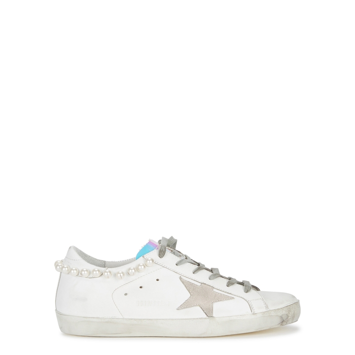 GOLDEN GOOSE SUPERSTAR FAUX PEARL-EMBELLSHED LEATHER TRAINERS