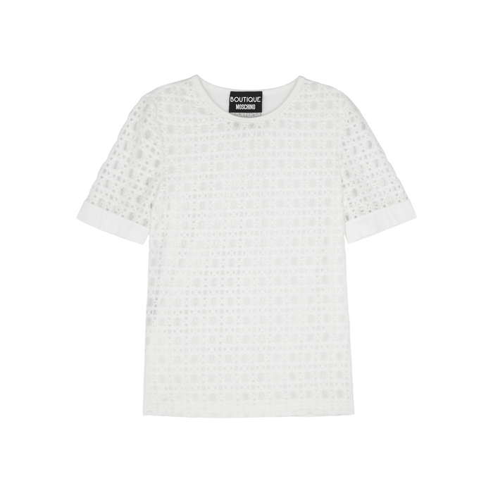 BOUTIQUE MOSCHINO WHITE CIRCLE-LACE AND JERSEY TOP