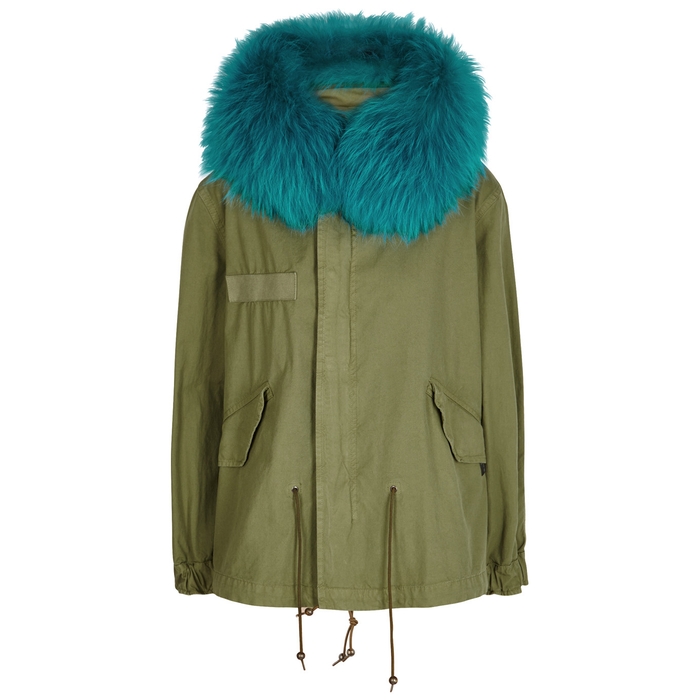 MR & MRS ITALY ARMY GREEN FUR-TRIMMED COTTON PARKA