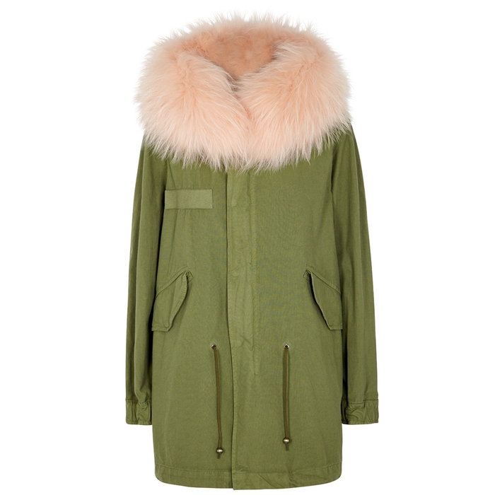MR & MRS ITALY ARMY GREEN FUR-TRIMMED COTTON PARKA