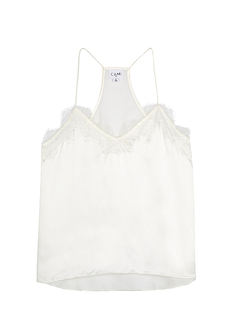 White lace-trimmed silk top - Cami NYC