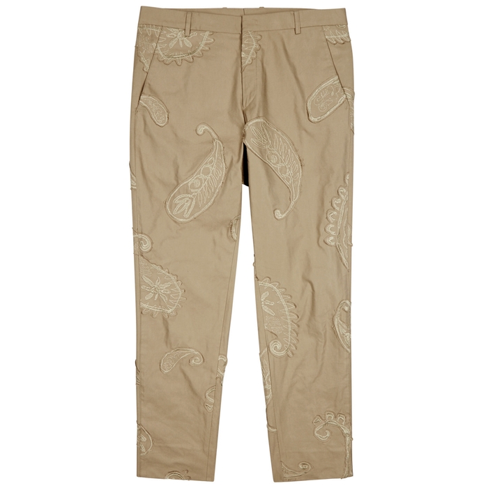 WOOYOUNGMI SAND EMBROIDERED STRETCH COTTON CHINOS