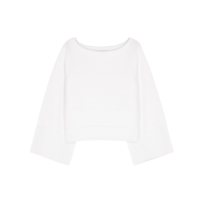 MILLY WHITE CHUNKY-KNIT COTTON-BLEND JUMPER