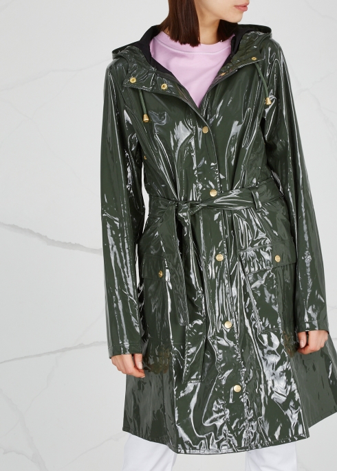 Glossy Curve patent rubberised raincoat - Rains