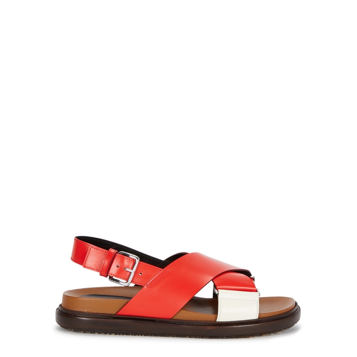 MARNI RED CROSS-OVER LEATHER SANDALS