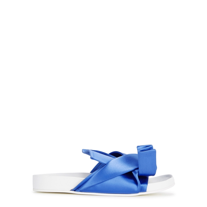 N°21 BLUE KNOTTED SATIN SLIDERS