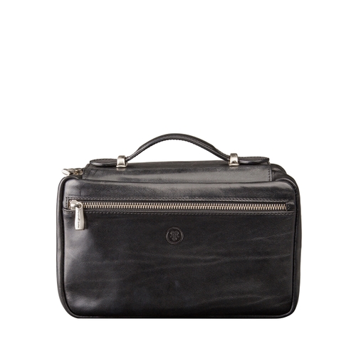 Maxwell Scott Bags Finely Crafted Black Leather Cosmetics Case In Night Black