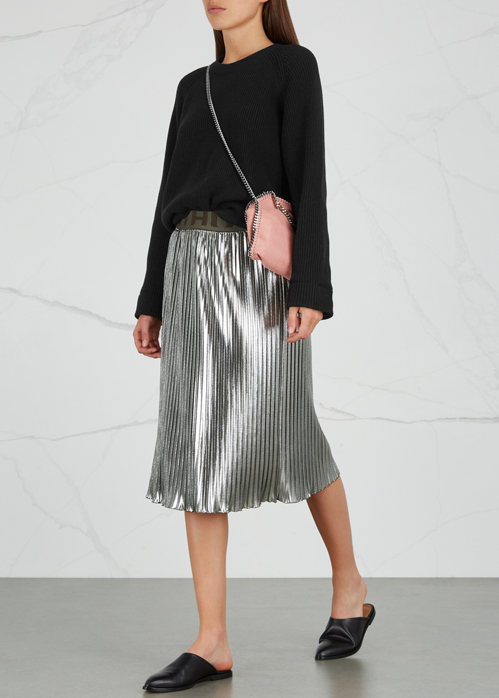 Rilesta silver pleated lamé skirt - HUGO