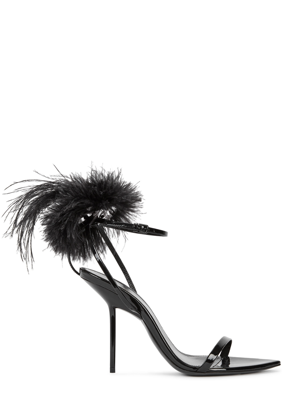 Saint Laurent Mansour feather-trimmed leather sandals - Harvey Nichols