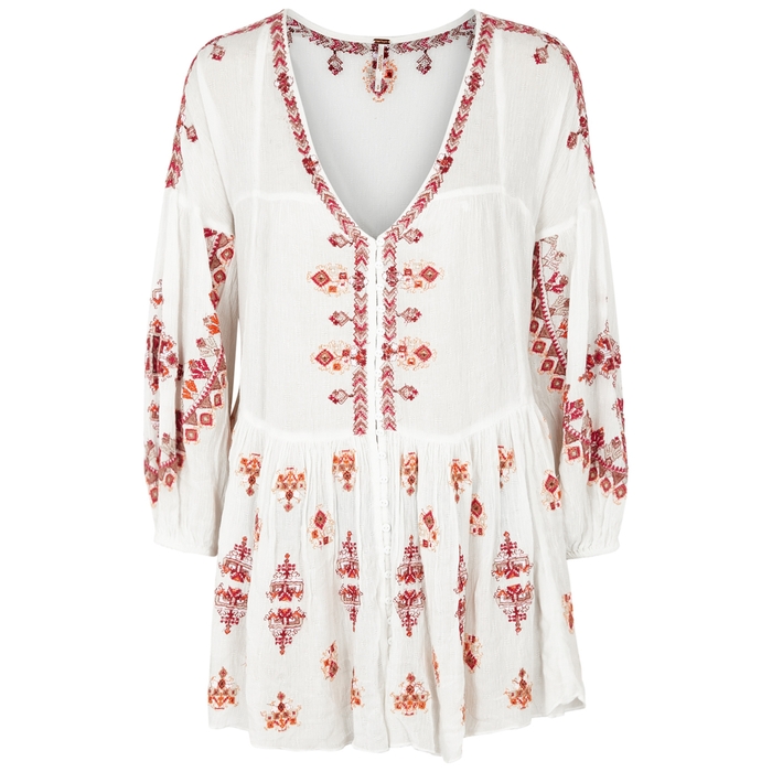 FREE PEOPLE ARIANNA CREAM EMBROIDERED RAYON TOP