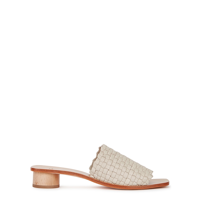 LOQ ELORA STONE WOVEN LEATHER MULES