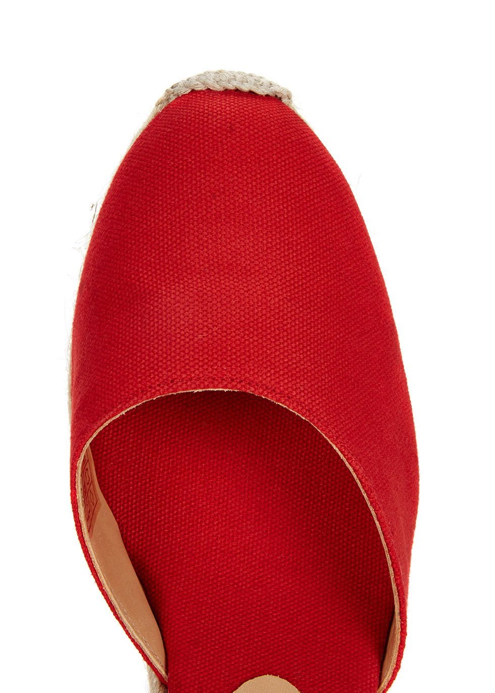 red canvas pumps