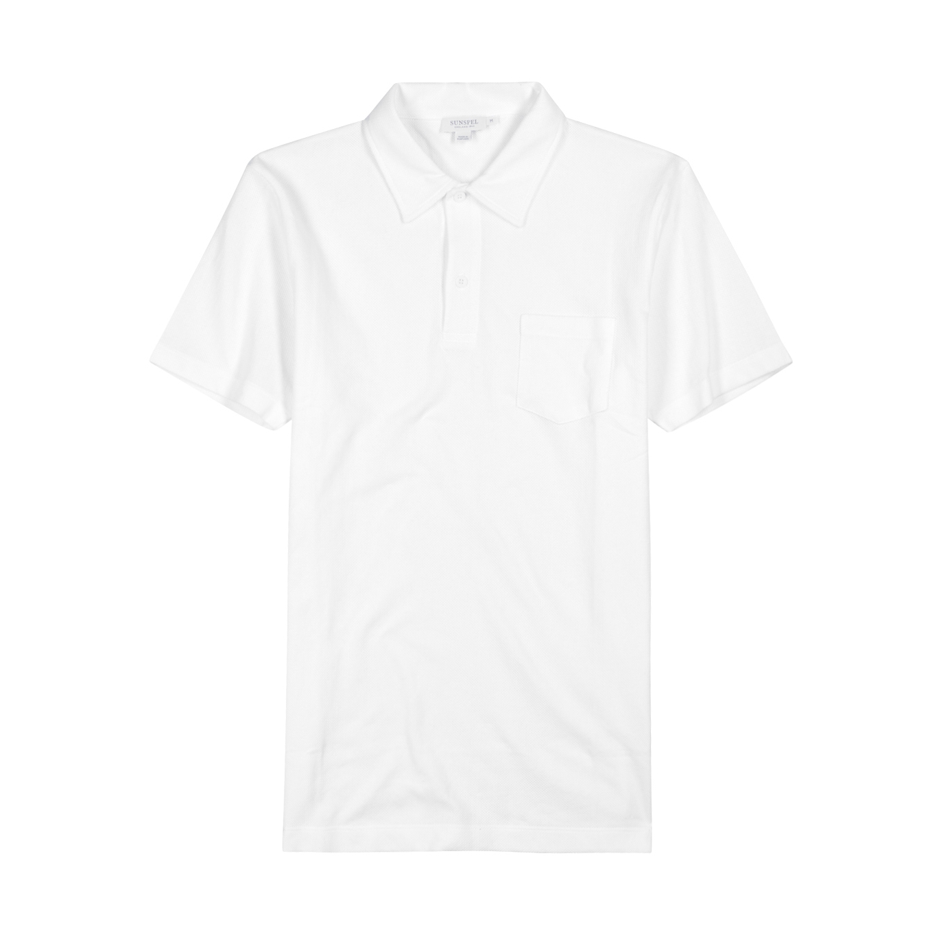 Sunspel Riviera Piqué Cotton Polo Shirt - White - L