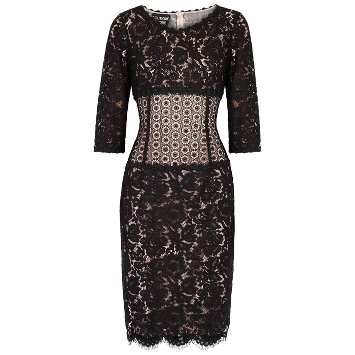 BOUTIQUE MOSCHINO BLACK PANELLED LACE DRESS