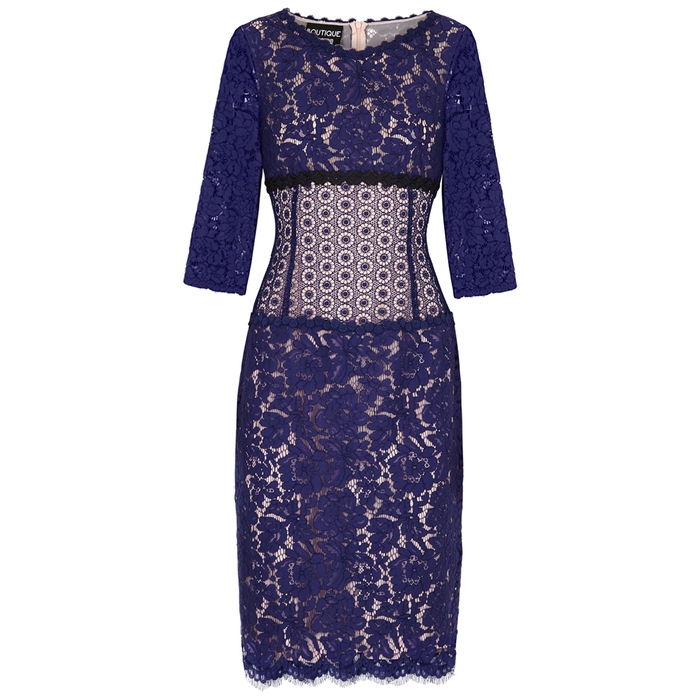 BOUTIQUE MOSCHINO BLUE PANELLED LACE DRESS