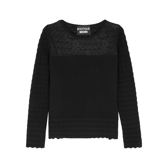 BOUTIQUE MOSCHINO BLACK RIBBED JERSEY JUMPER