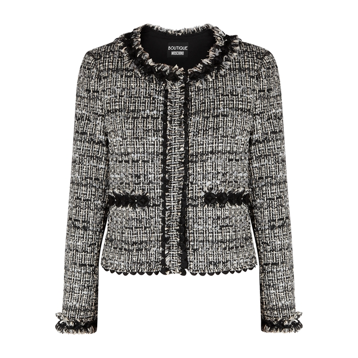 BOUTIQUE MOSCHINO LACE-TRIMMED TWEED JACKET