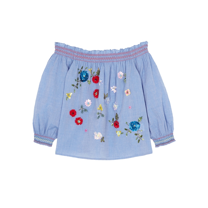 JOIE CLARIMONDE EMBELLISHED CHAMBRAY TOP