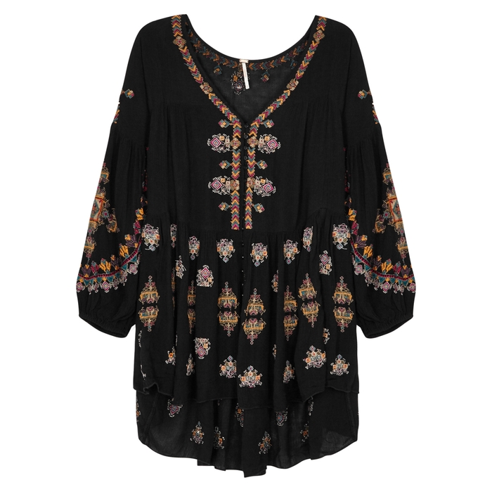 FREE PEOPLE ARIANNA BLACK EMBROIDERED TUNIC