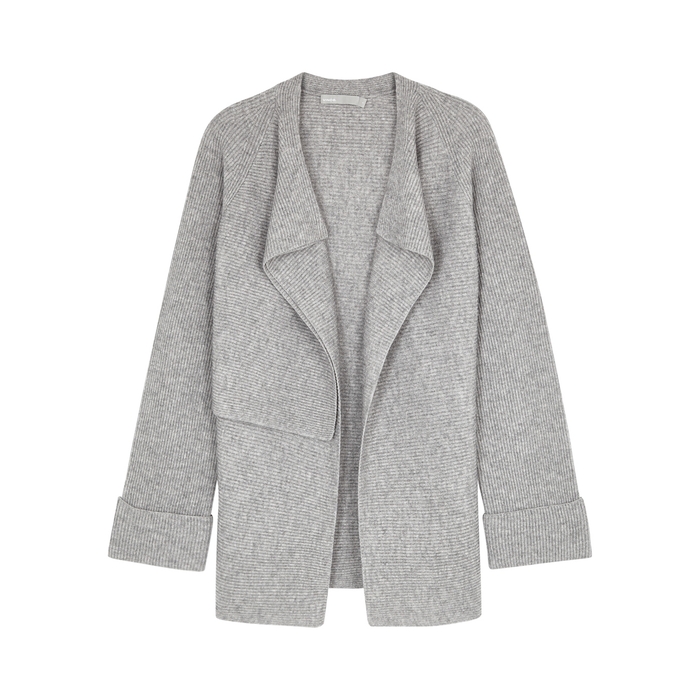 VINCE GREY WOOL AND CASHMERE-BLEND CARDIGAN