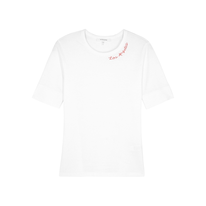 FRAME TRUE WHITE EMBROIDERED COTTON T-SHIRT