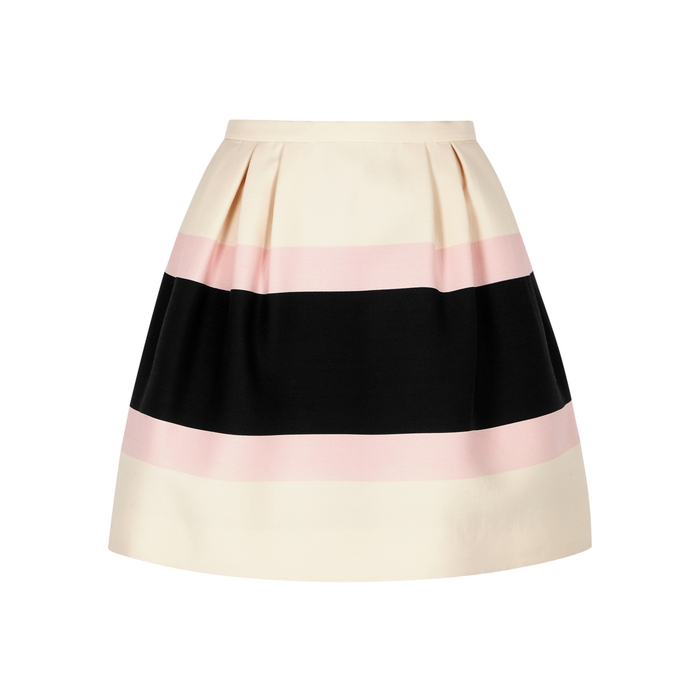VALENTINO STRIPED WOOL AND SILK-BLEND SKIRT