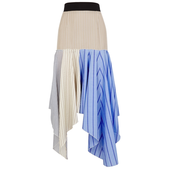 JW ANDERSON STRIPED ASYMMETRIC SILK AND COTTON SKIRT