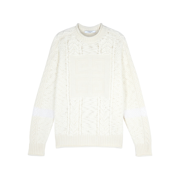 GIVENCHY IVORY TEXTURED-KNIT WOOL-BLEND JUMPER