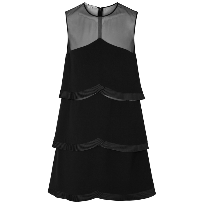 STELLA MCCARTNEY BLACK PLEATED-TRIMMED CADY DRESS