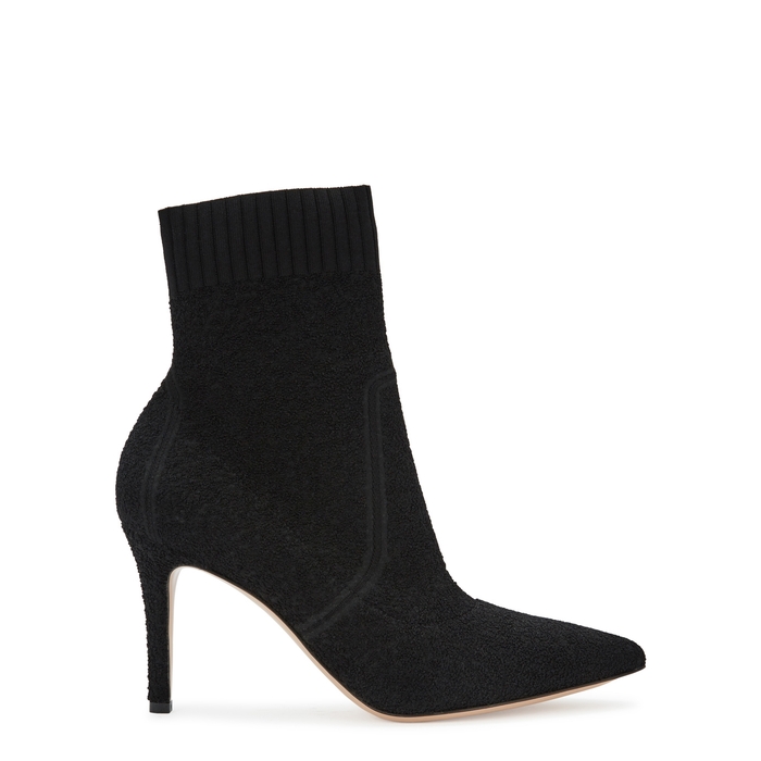 GIANVITO ROSSI FIONA 90 BLACK STRETCH-KNIT ANKLE BOOTS
