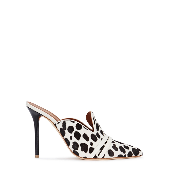 MALONE SOULIERS HAYLEY 100 LEOPARD-PRINT CALF-HAIR MULES