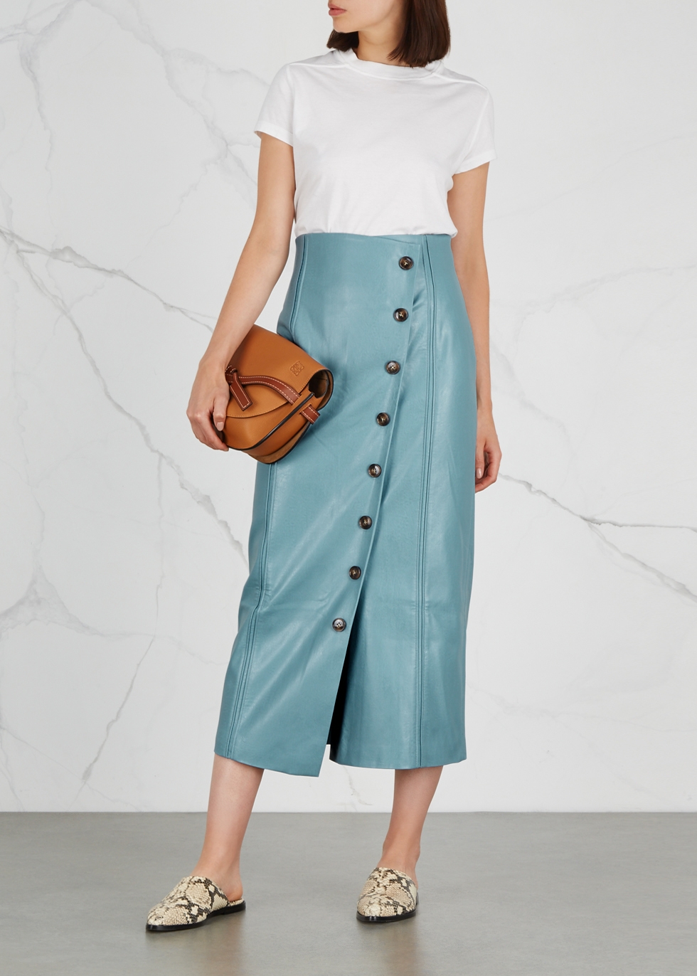 Scout light blue faux-leather midi skirt - Rejina Pyo