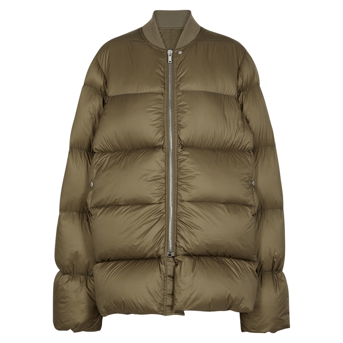 RICK OWENS FLIGHT OLIVE QUILTED SHELL COAT