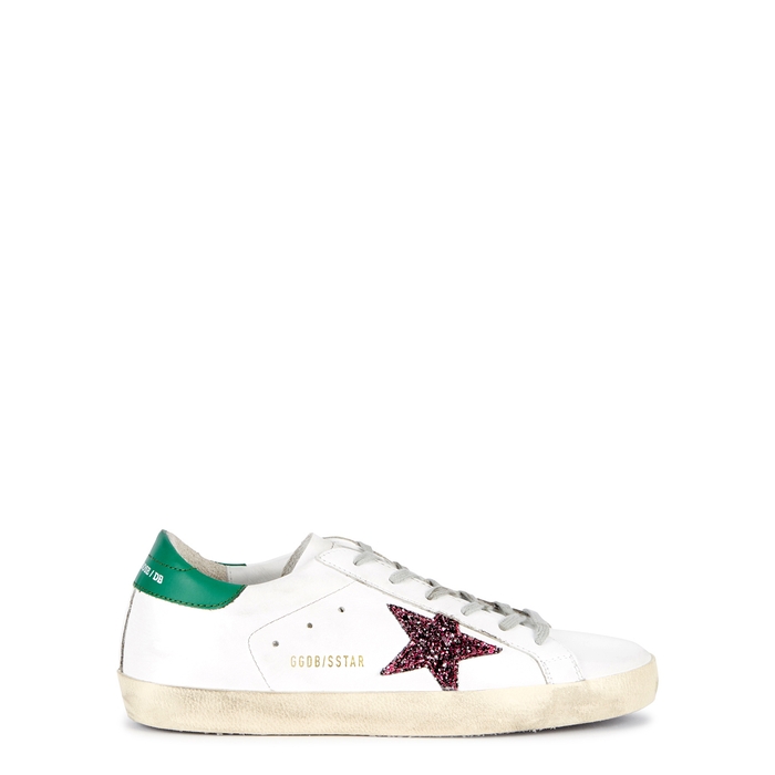 GOLDEN GOOSE SUPERSTAR GLITTERED LEATHER TRAINERS